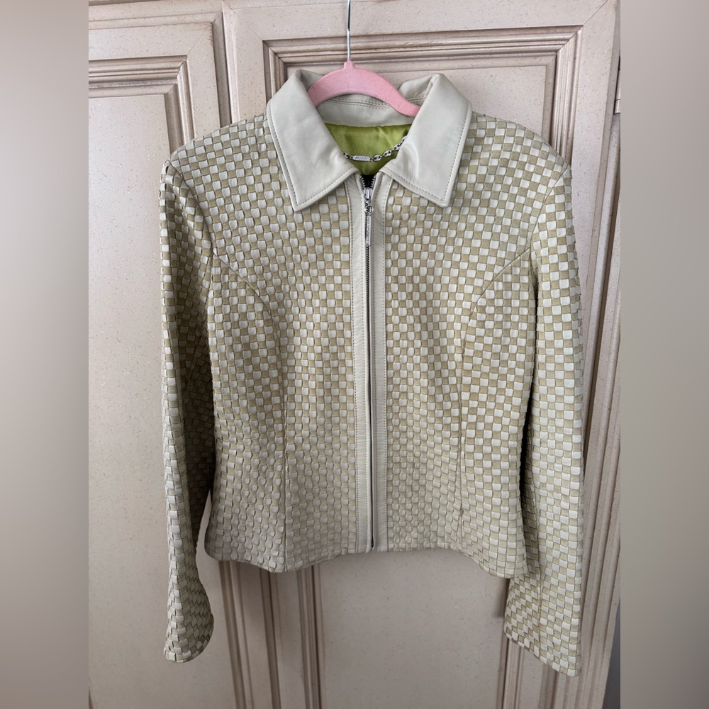 St. John Cream and Tan Checkered Blazer